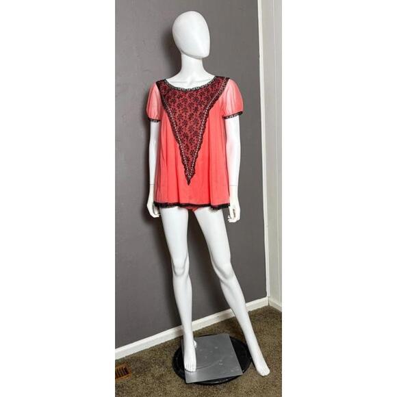 1960's Emilio Pucci Sheer Coral Babydoll Nightie + Brief Set size S/M - Picture 2 of 10